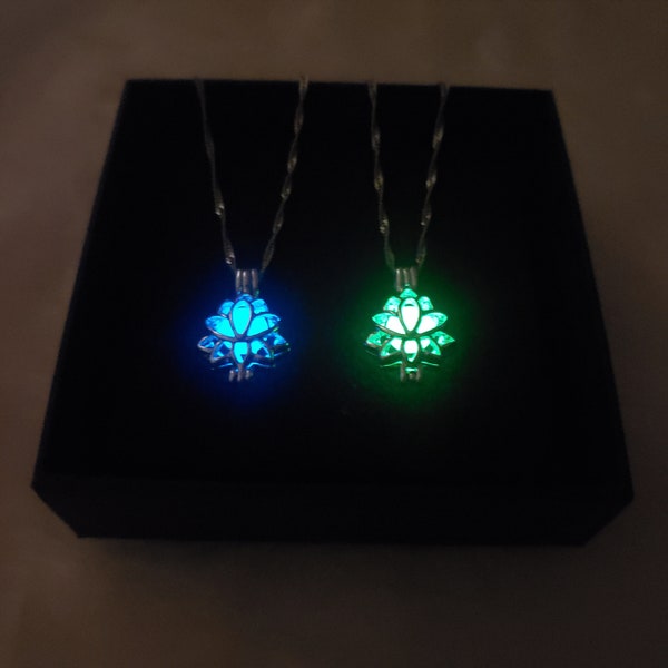 Luminous Glowing In The Dark Necklace, Lotus Flower Shaped Pendant, Yoga Prayer and Buddhism Jewellery, Mother's Day Gift