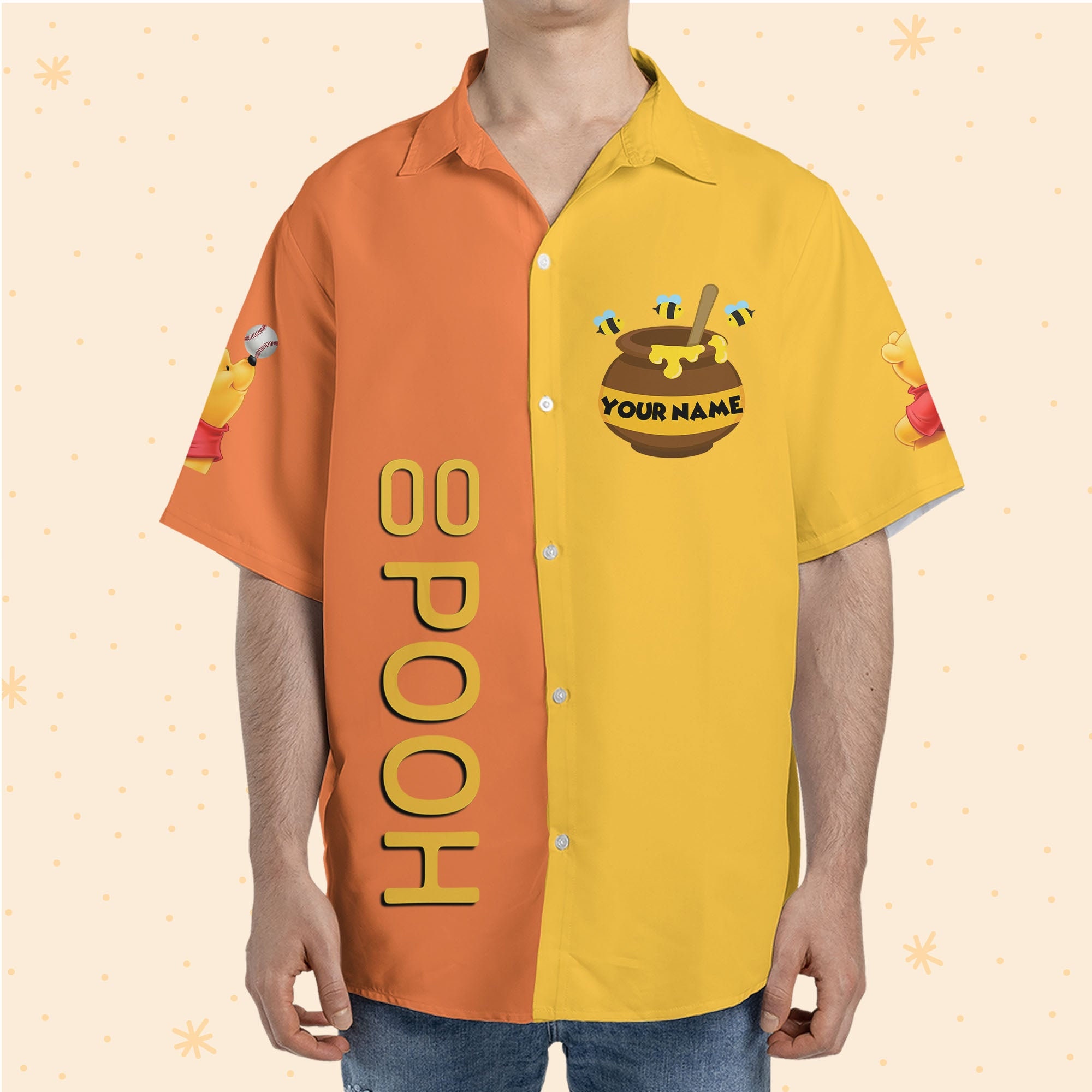 Discover Personalized Pooh Baseball Orange Yellow Hawaiian