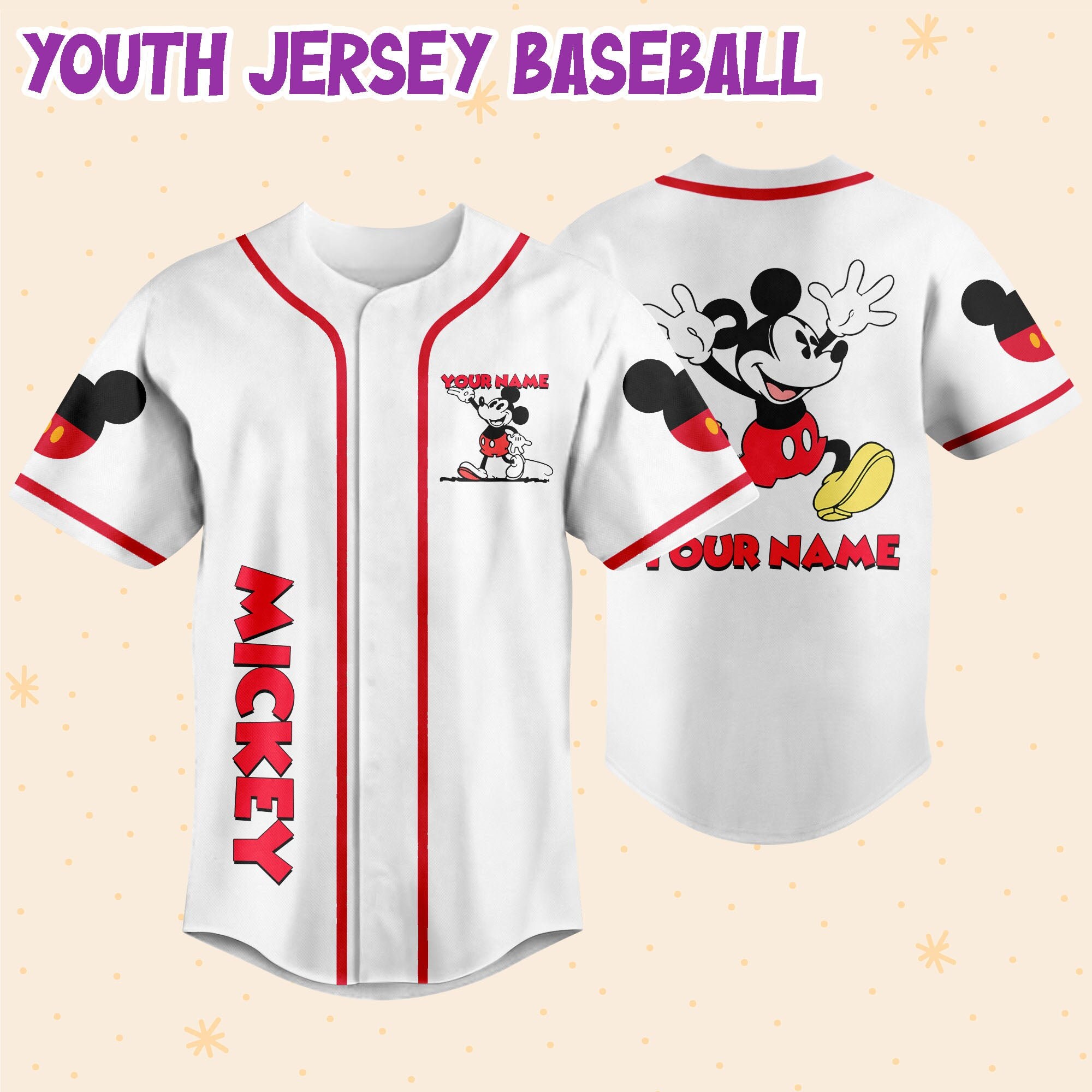 Discover Personalize Jersey Mickey Lucky Baseball Jersey, Disney Baseball Jersey