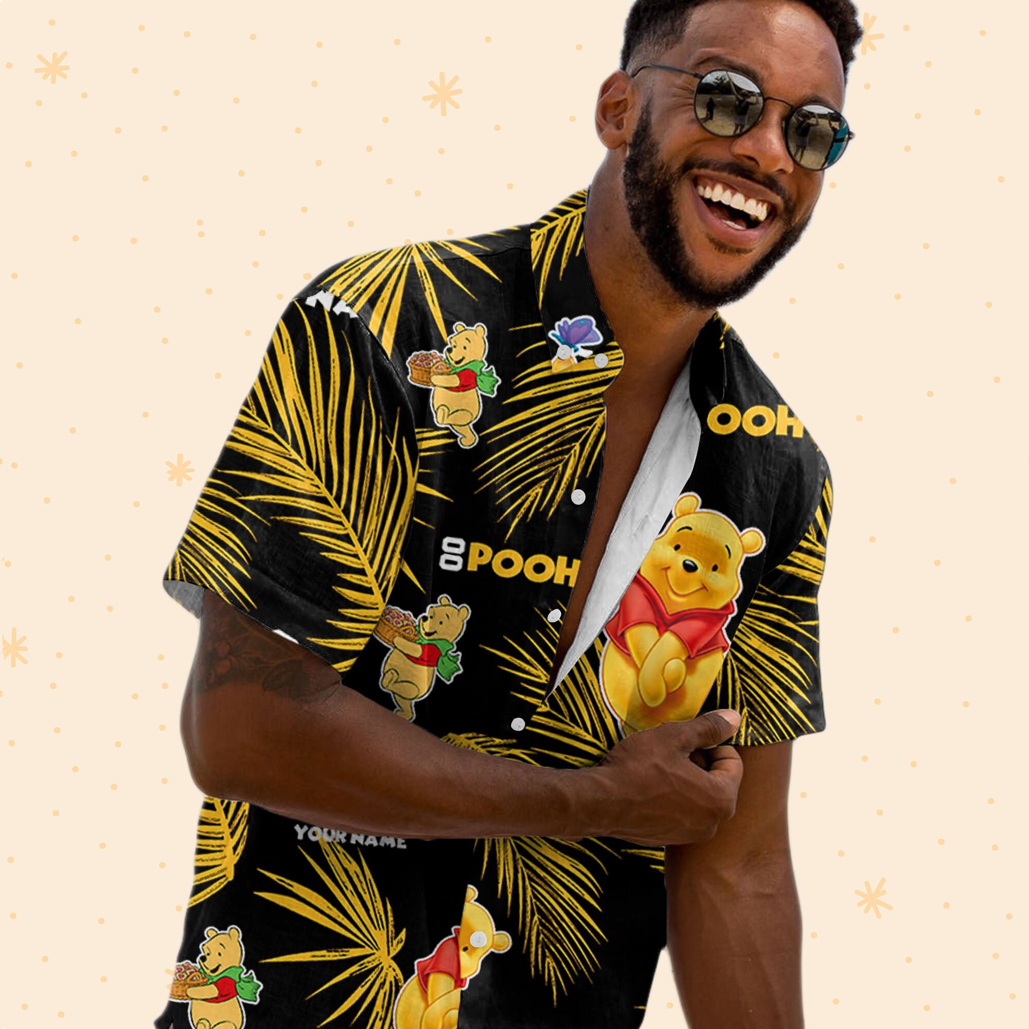 Discover Personalized Pooh Black Yellow Hawaiian