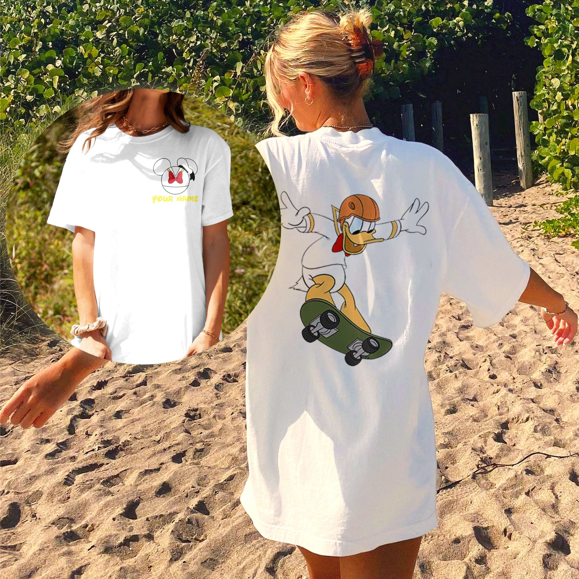 Discover Personalize Disney Donald Skateboard Double Sided Shirt