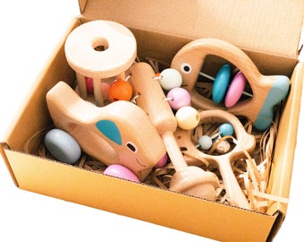 Set di giochi Montessori di legno/ Juguetes de Madera de Haya Ecológicos/ 5 Hand rings toys