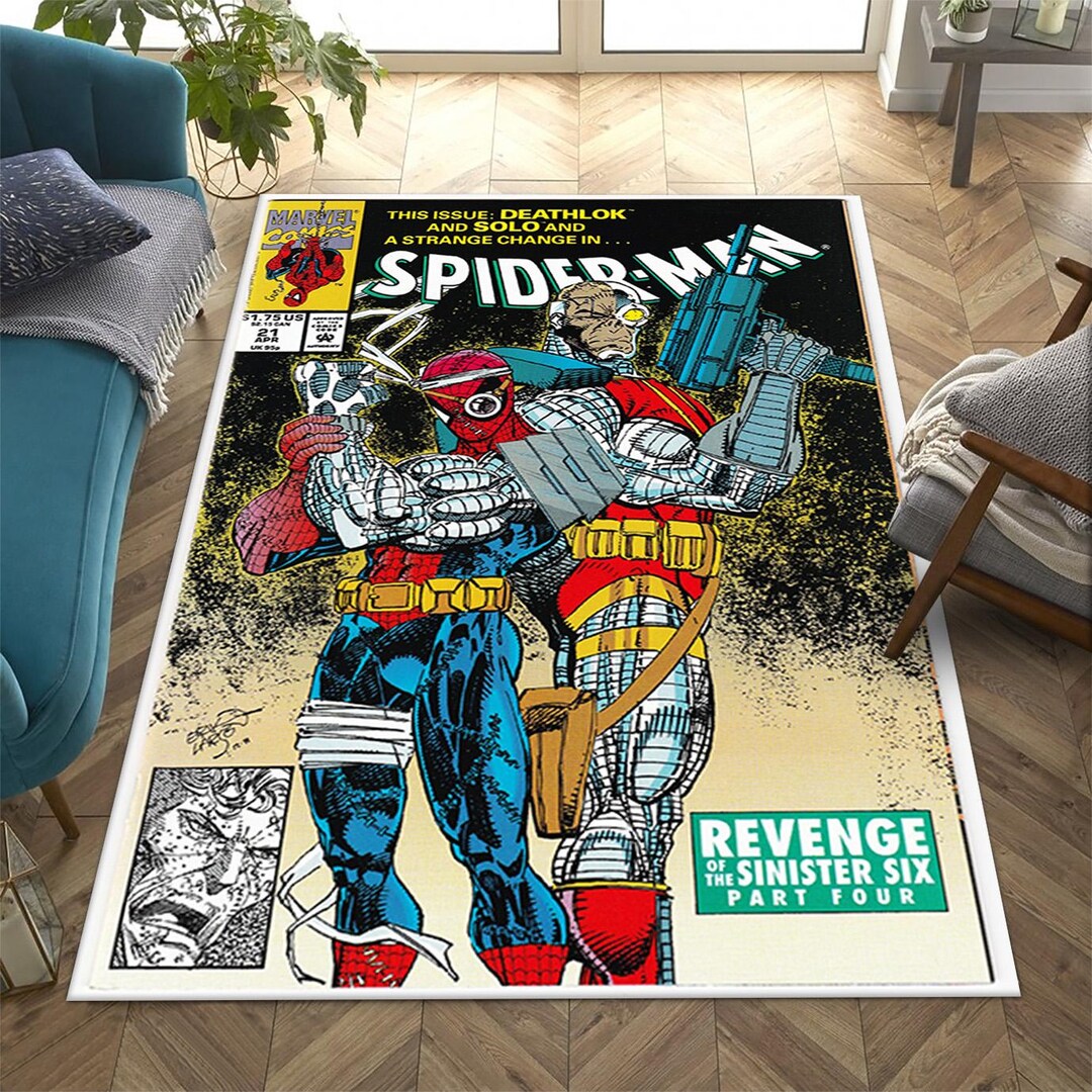 Cyber Rug Vintage Cyber-hero Area Rug, Retro Comic Cover Floor Carpet, Gritty Sci ...