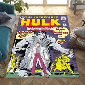 The Incredible Hulk First Appearance-tapijt, retro Marvel Comic Cover-vloertapijt, Is He Man Or Monster-statementtapijt