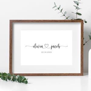 Impressões de nomes de casais, nomes de casais personalizados, pôster de nomes de casais, arte de parede de nomes de casais, arte de nome de coração personalizada, download digital