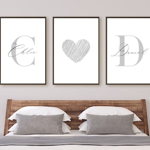 Impresiones con nombres de pareja, nombres de pareja personalizados, juego de 3 impresiones, impresiones personalizadas, impresiones para el dormitorio, inicial de pareja, nombre de pareja, descarga digital