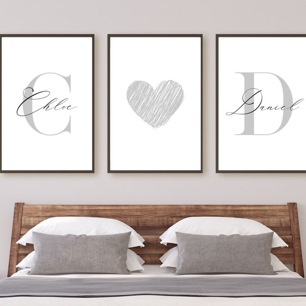 Couple Name Prints, Personalised Couples Name, Set Of 3 Prints, Custom Prints, Bedroom Prints, Couple Initial, Couple Name, Digital Download