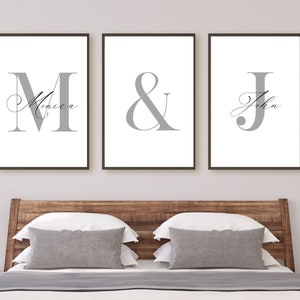 Impresiones con nombres de pareja, nombre e inicial de pareja personalizados, juego de 3 impresiones, impresiones personalizadas, impresiones para dormitorio, inicial de pareja, descarga digital