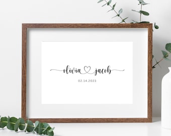 Naam paar afdrukken, gepersonaliseerde naam paren, poster naam paar, namen paar aan de muur, gepersonaliseerde hartnaam kunst, digitale download