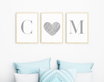 Couple Name Prints, Personalised Couple Initials, Set Of 3 Prints, Custom Prints, Bedroom Prints, Couple Initial, Digital Download