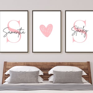 Couple Name Prints, Personalised Couples Name and Initial, Set Of 3 Prints, Wedding Gifts Bedroom Prints, Couple Initials, Digital Download