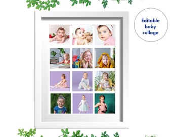 Baby photo collage template, photo collage gift,  custom photo collage, downloadable photo collage, editable photo collage