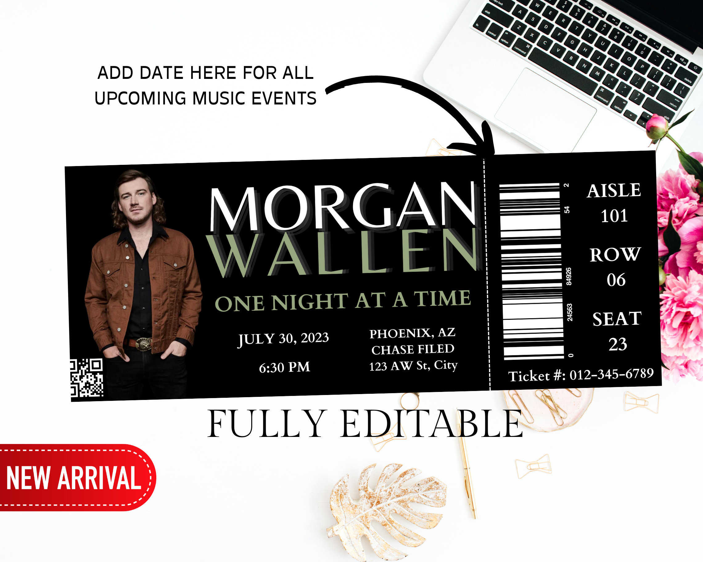 Editable Wallen Concert Ticket Template Concert Ticket Gift