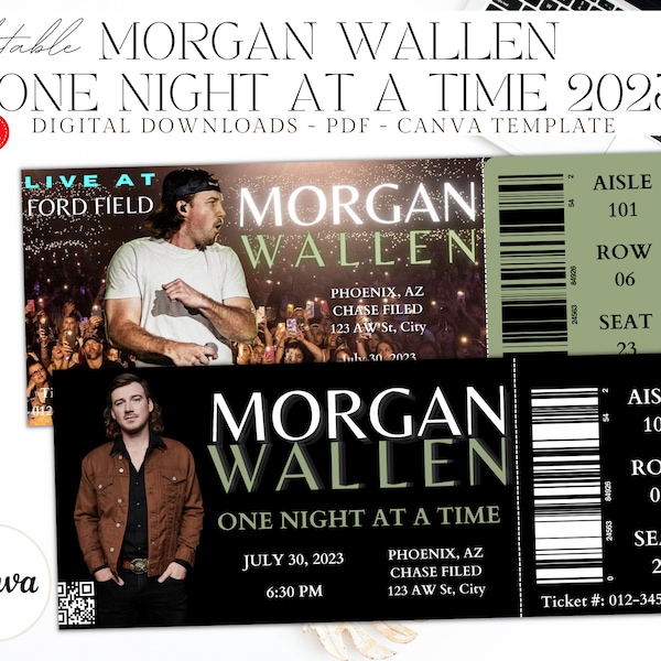 Bewerkbare Morgan Wallen concertticketsjabloon - concertticketcadeau - evenementticket bewerkbaar - aangepast concertticket - afdrukbaar ticket - PDF