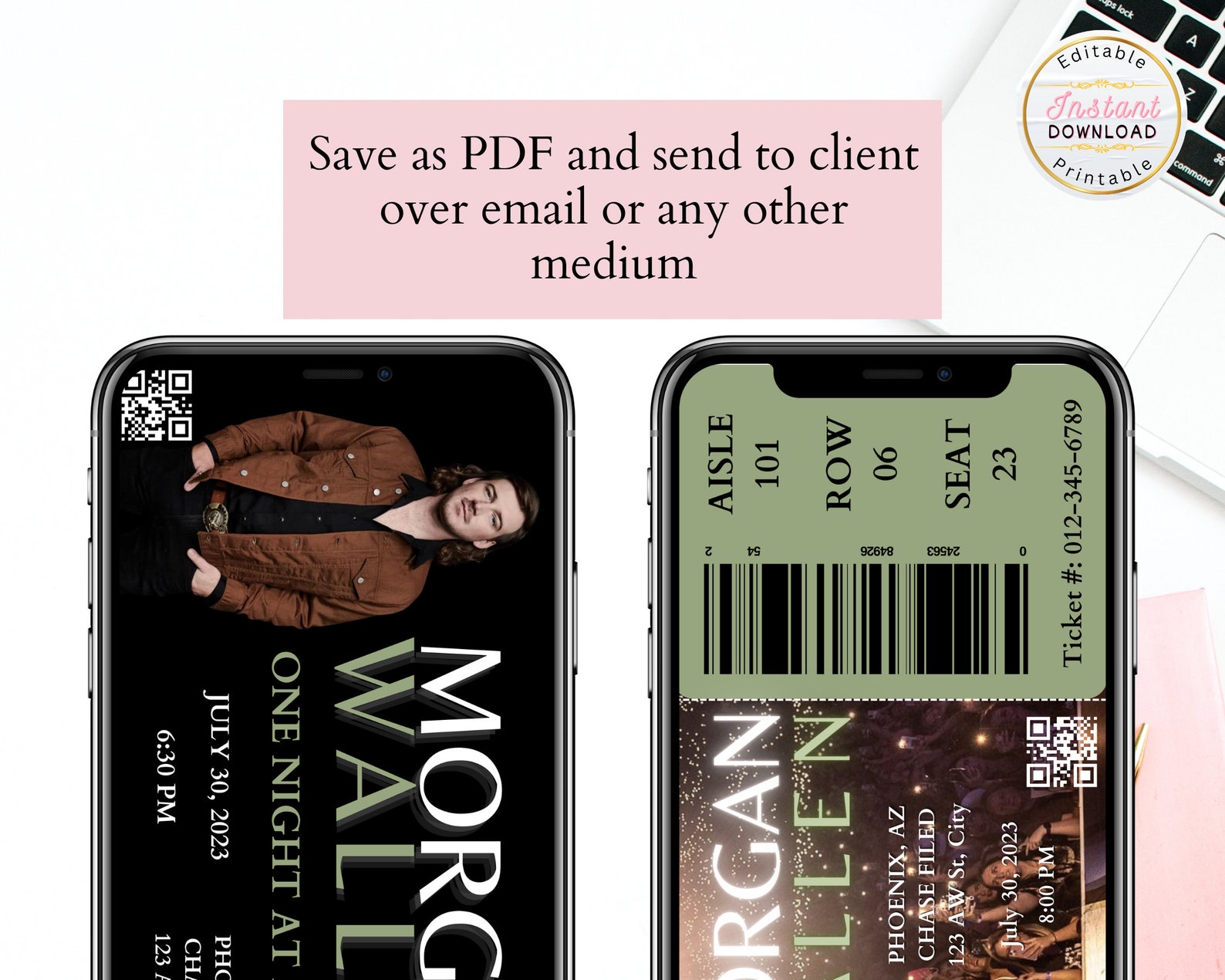 Editable Wallen Concert Ticket Template Concert Ticket Gift