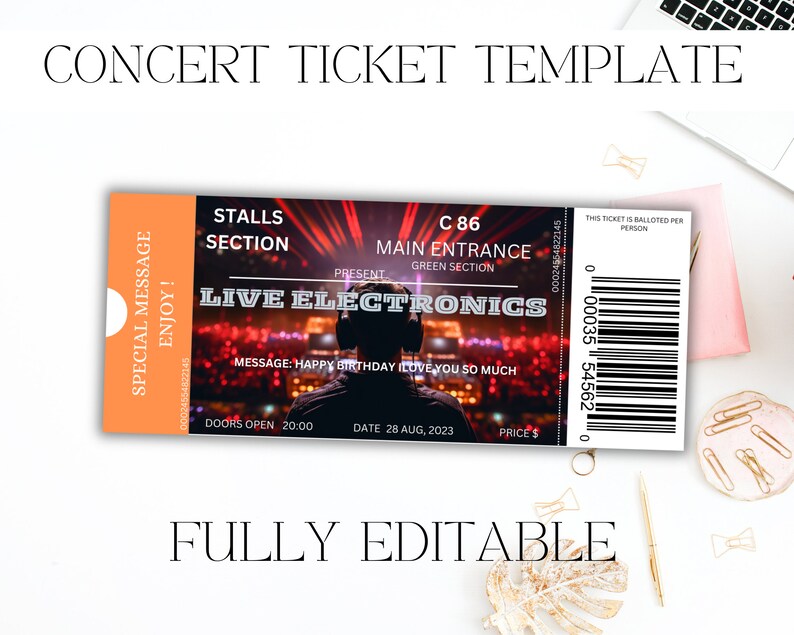 Editable Concert Ticket Template, Ticket Bundle, Event Ticket, Custom ...