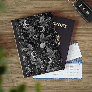 Black Raven Passport Case - Black Witchy Celestial Raven Moon Gothic Passport Cover