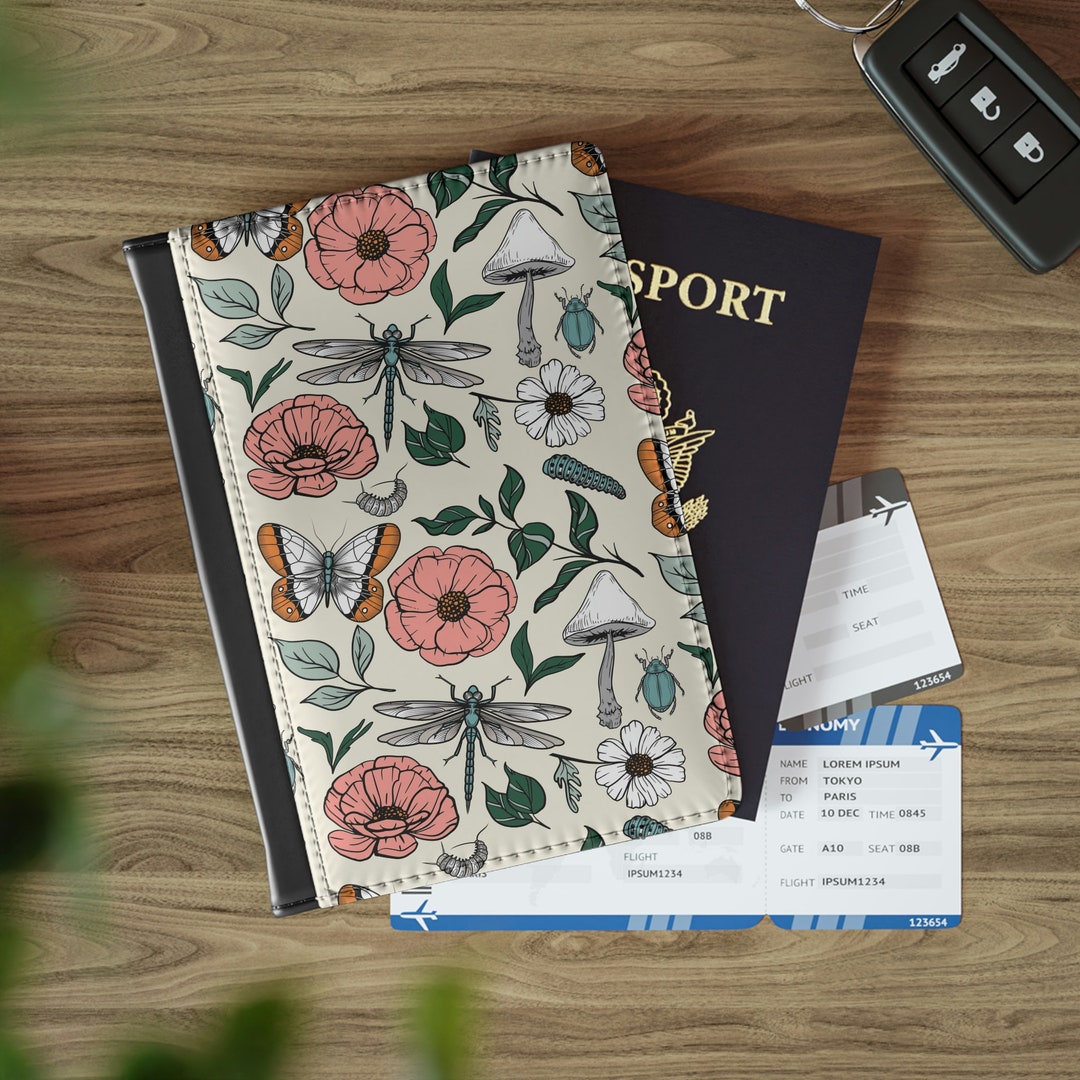 Cute Passport Cover RFID Boho Retro Floral Mushroom Passport Holder for