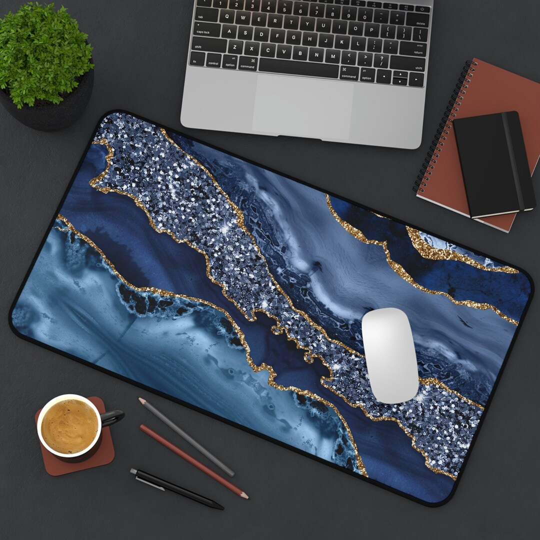 Desk Mat Cute Large Desk Pad, Blue Desk Mat, Mouse Pad Gaming, Geode Decor, Agate Slice, Modern
