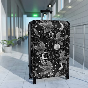 Black Raven Suitcase - Gothic Raven Moon Celestial Witchy Travel Cabin Suitcase Luggage On Wheels