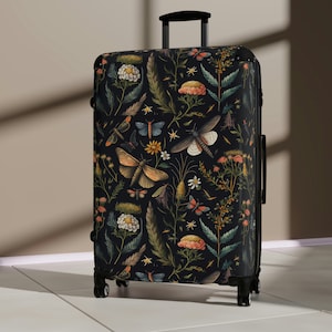 Dark Botanical Suitcase - 3 Sizes, Moth, Cottagecore, Botanical Forest, Luggage Suitcase For Women, Cabin Suitcases, Large Suitcase