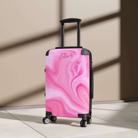 Girls Suitcase on Wheels Marble Pink Suitcase for Women Custom Name Luggage Etsy