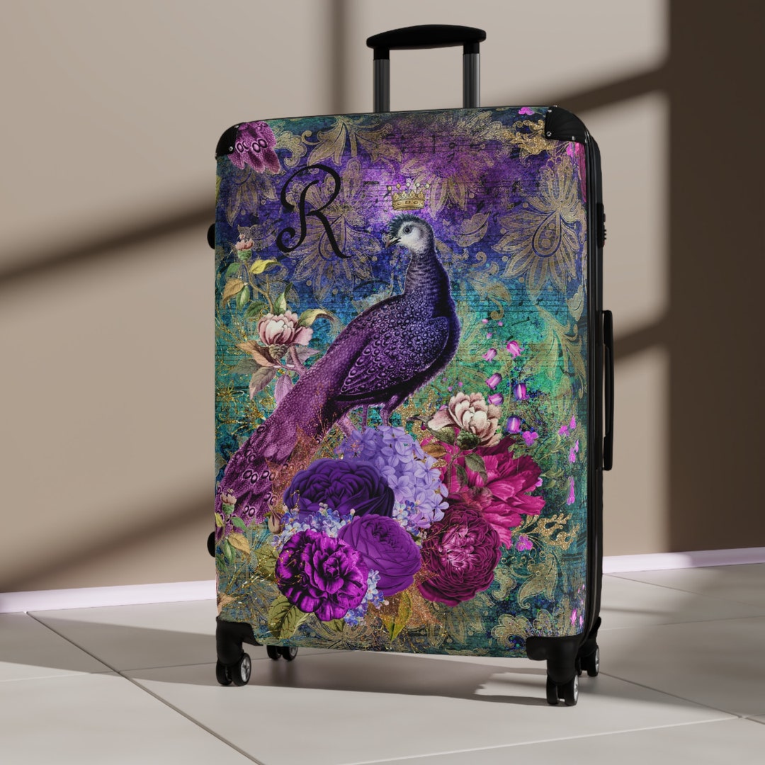 Peacock Luggage With Wheels Personalized Rolling Suitcase Etsy