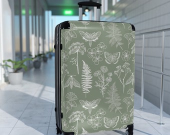 Sage Green Travel Suitcase for Women Cute Botanical Moth Suitcase on Wheels Etsy