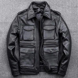 Veste en cuir de vache véritable motard élégant et glamour pour hommes, manteau en cuir de vache marron noir, veste en cuir pour homme, cadeau pour lui