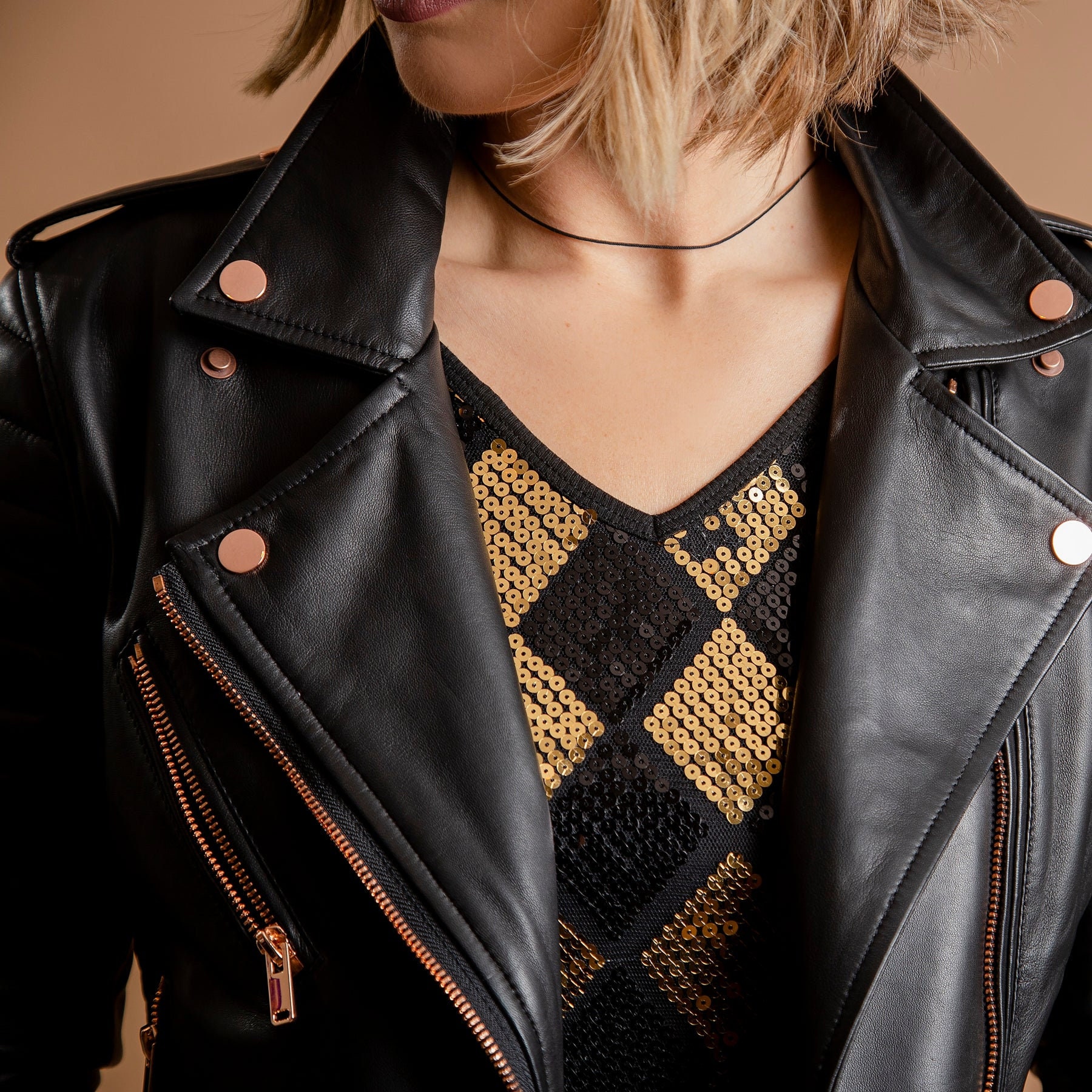Men's and Women Black Genuine Leather Quilted Motorcycle