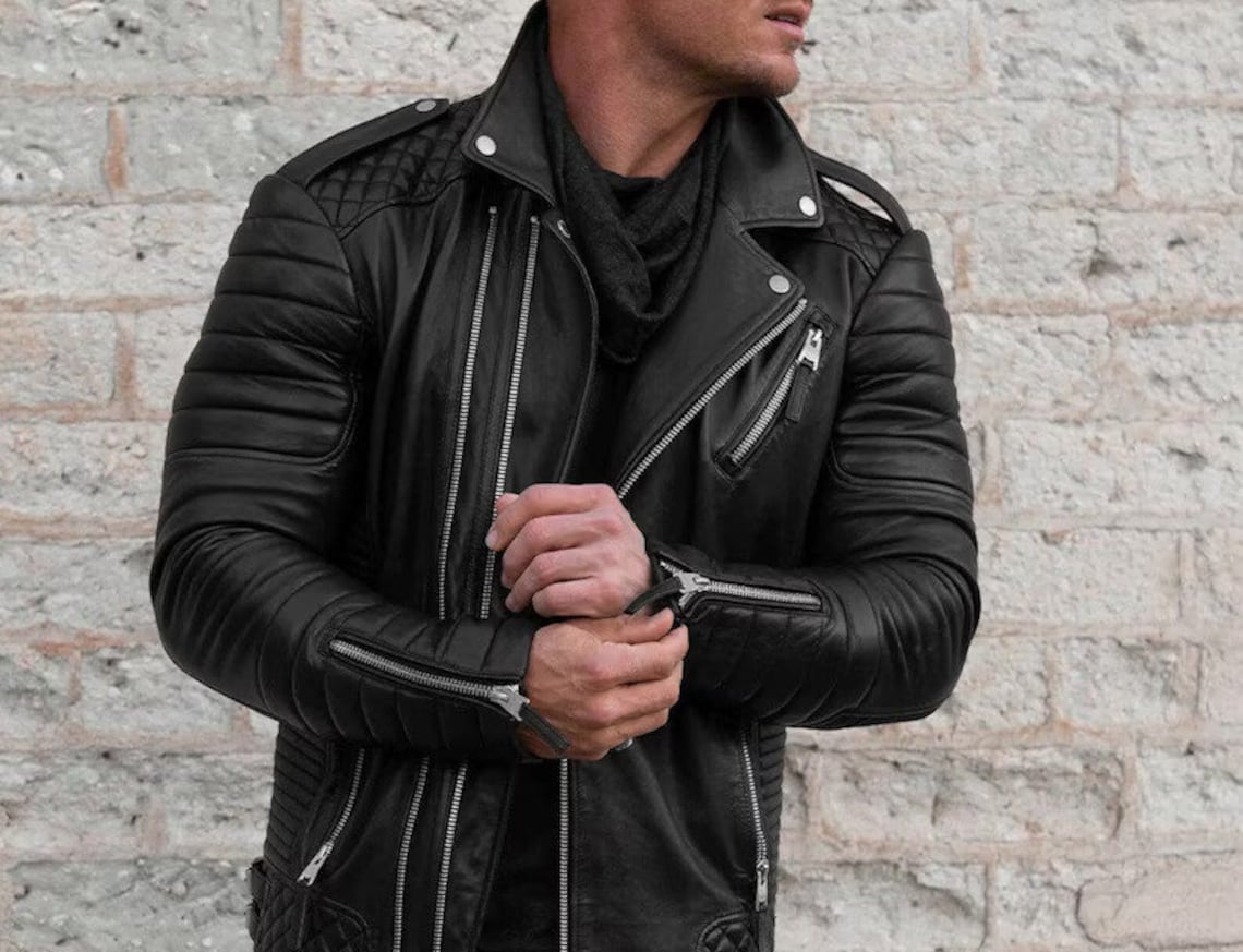 Handmade Lambskin Leather Motorcycle Jacket, Quilted Slim Fit Biker Coat image 6