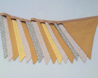 Fabric pennant chain in yellow and beige Garland for decoration party decoration