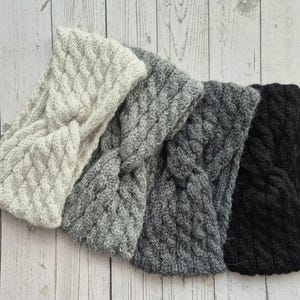 Hand knitted alpaca wool headband, ear warmers