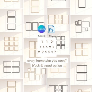 112 Frame mockup bundle CANVA & PSD every size wall art mock up gallery wall mockup wood frame mockup black mockup Wall Frame Mockup