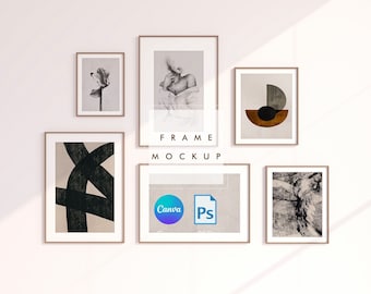 Makieta ramy ściennej galerii Makieta sztuki ściennej CANVA i PSD Makieta ściany galerii Makieta ramy drewnianej Makieta cyfrowa Makieta ramy ściennej