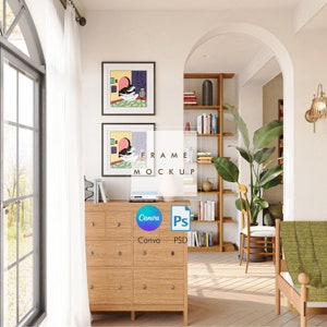 Stunning Parisian Interior Frame Mockup CANVA Template and PSD File High-Quality Frame Mock up Art Showcase interior room art print digital