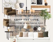 Shopping List Material List Moodboard, Modern Transitional, Shop The Look, Interior Design Living room, Shop Furniture, E Design, Paint