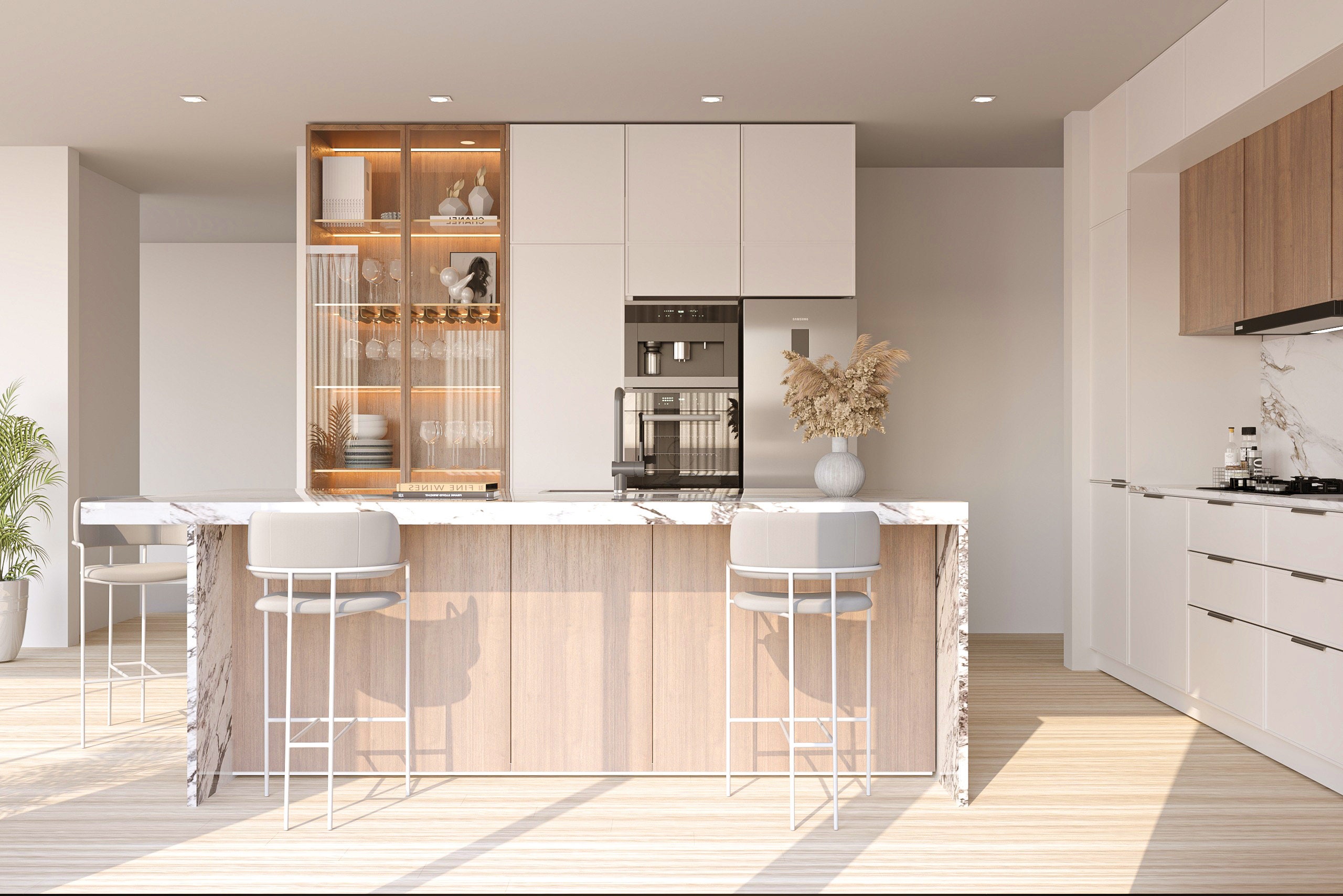 Modern and Minimal Kitchen Interior Design and 3D Modelling and