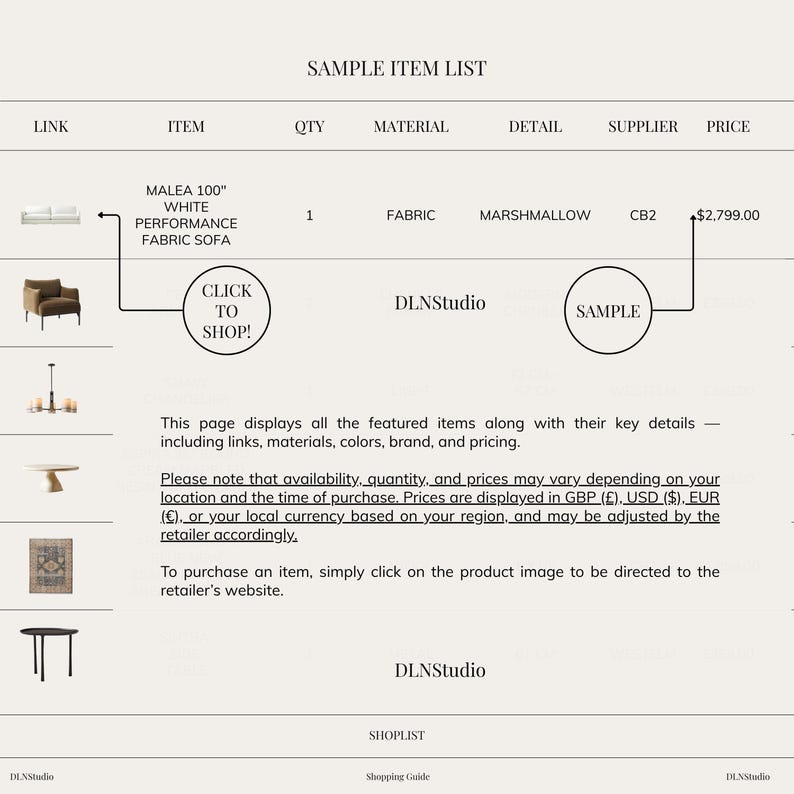 Custom Interior Design Shopping List, Material List Moodboard, One Room ...