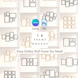 16 Gallery Wall Frame mockup bundle CANVA & PSD wall art mock up gallery wall mockup wood frame mockup digital mockupWall Frame Mockup