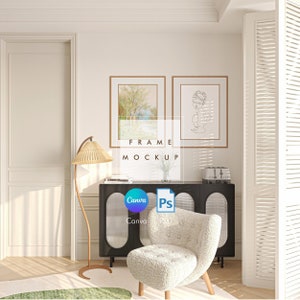 Stunning Parisian Interior Frame Mockup CANVA Template and PSD File High-Quality Frame Mock up Art Showcase interior room art print digital