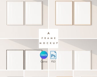 May include: A mockup of four different frames, each with a white background. The frames are arranged in a grid pattern, with two frames in each row. The frames are all the same size, but they have different colored frames: gold, black, and white. The frames are on a white background.