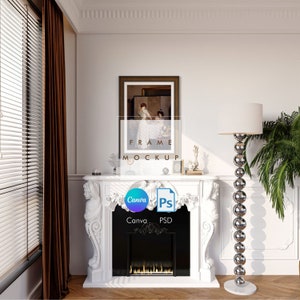 Vintage Frame Mockup Canva PSD wood frame mockup art print digital mockup Wall Frame Mockup livingroom frame Picture frame on wall