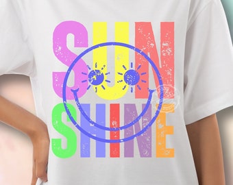 Retro Sunshine Smiley Face Png, Summer T-Shirt Design (Digital Download)