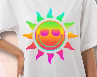 Colorful Sun Smiley Face PNG Files, Sublimation Design (Digital Download)