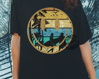 Distressed Sunset Smiley Face PNG, Beach T-Shirt Design (Digital Download)