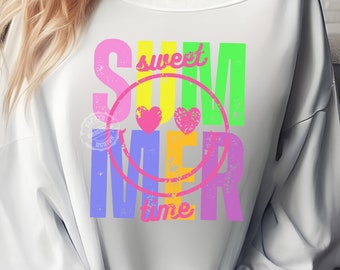 Retro Sweet Summer Time PNG, uśmiechnięta buźka, projekt plażowy (pobranie cyfrowe)