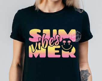 Summer Vibes PNG, Beach Smiley Face T-Shirt Design (Digital Download)