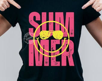 Distressed Smiley Face Summer Png, Retro T-shirt Design (Digital Download)