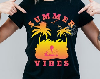 Retro Summer Vibes PNG, Tropical Beach Design (Digital Download)
